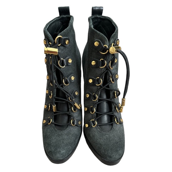 Tory Burch Hamila Lace Up Booties Suede Leather High Heel Platform Ankle Boots - Picture 3 of 10